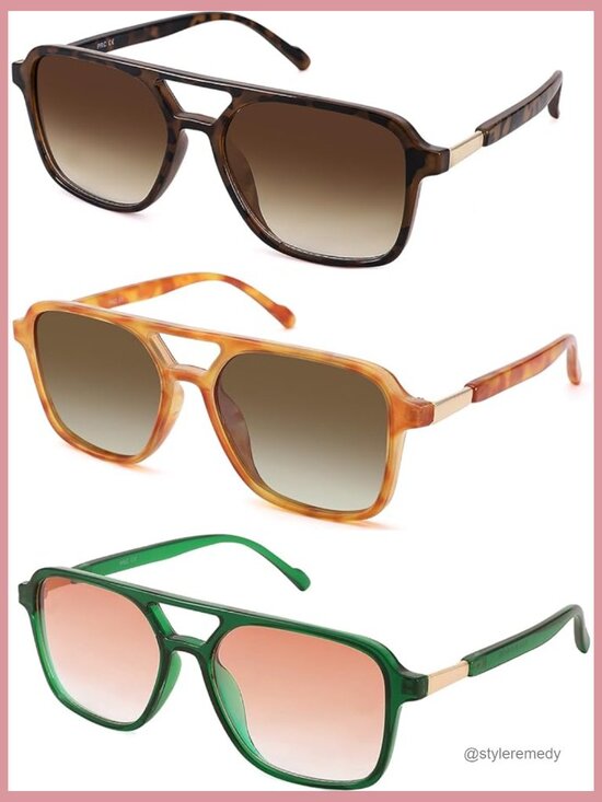 Retro Aviator Sunglasses with UV400 Protection, Plastic Frame